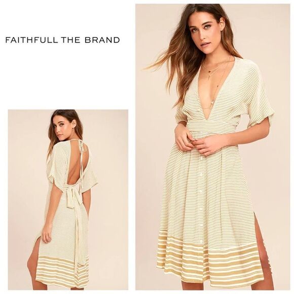New. Faithfull the Brand Beige Striped Midi Dress. Size 4. Retails $180 - Picture 16 of 16
